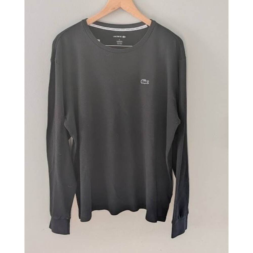 Lacoste Shirt Men Sz XL Sleepwear Waffle Knit Thermal Lounge Long Sleeve Top
